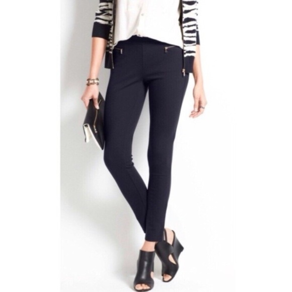 NWOT Ann Taylor Classic Ponte Zip Pocket Detail Leggings Navy Blue Small Petite